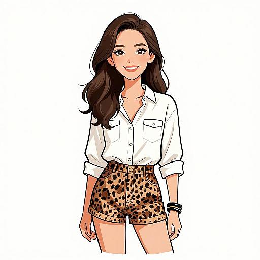 Smiling Woman in Chic Animal Print Shorts