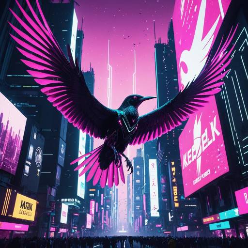 Cybernetic Bird Above Cyberpunk City