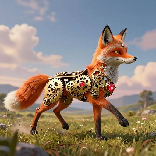 3D Clockwork Fox with Ruby Heart
