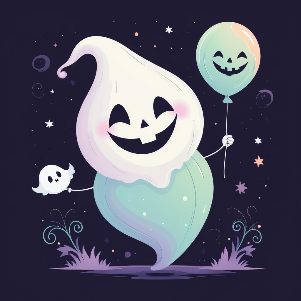 Cheerful Pumpkin with Ghost Balloon Illustration