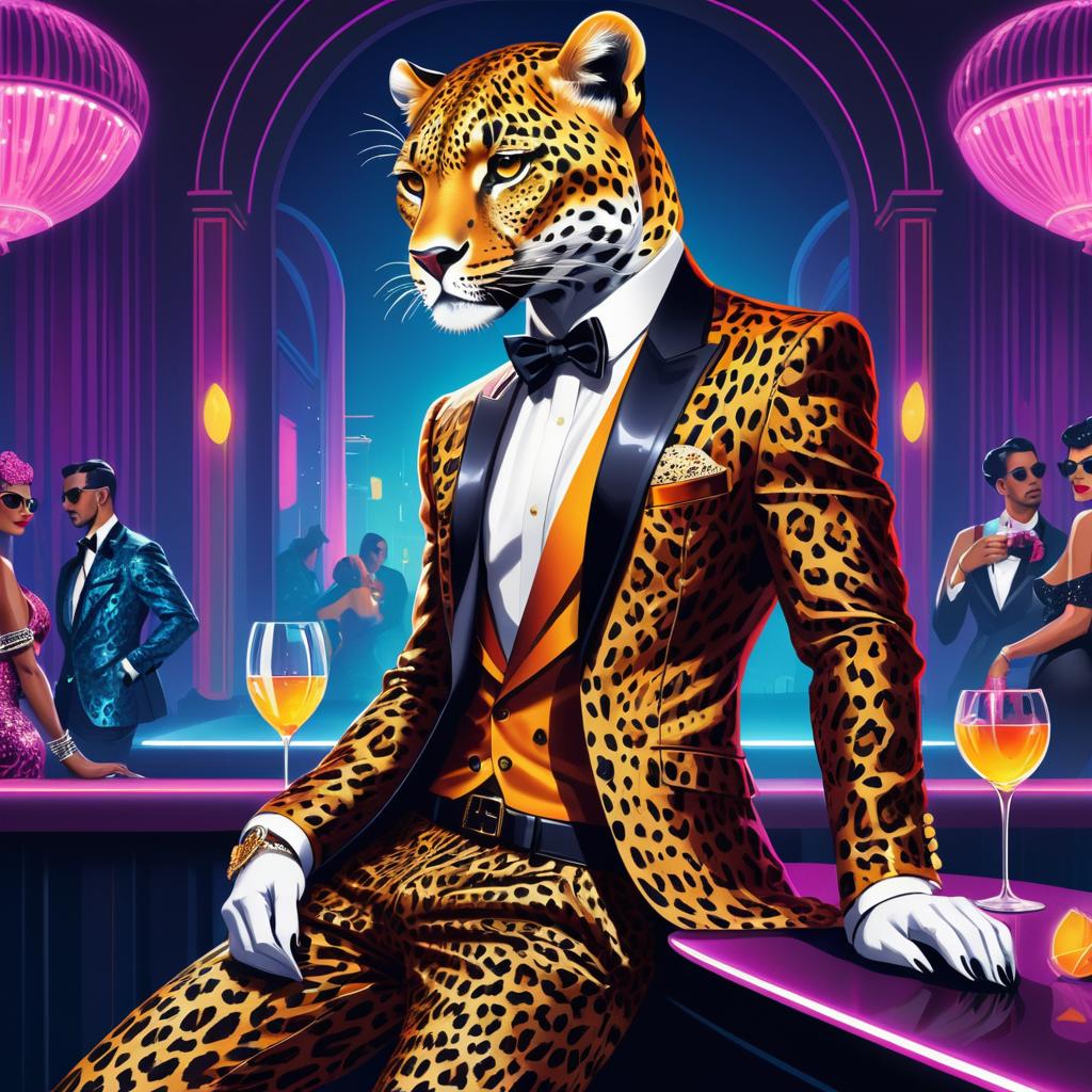 Stylish Anthropomorphic Leopard in Nightclub