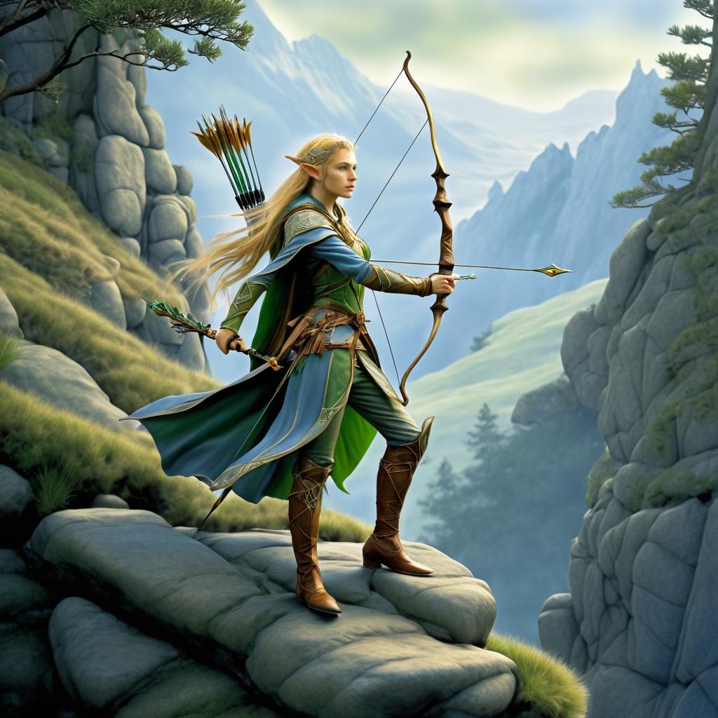 Enchanted Elven Archer in Majestic Mountains