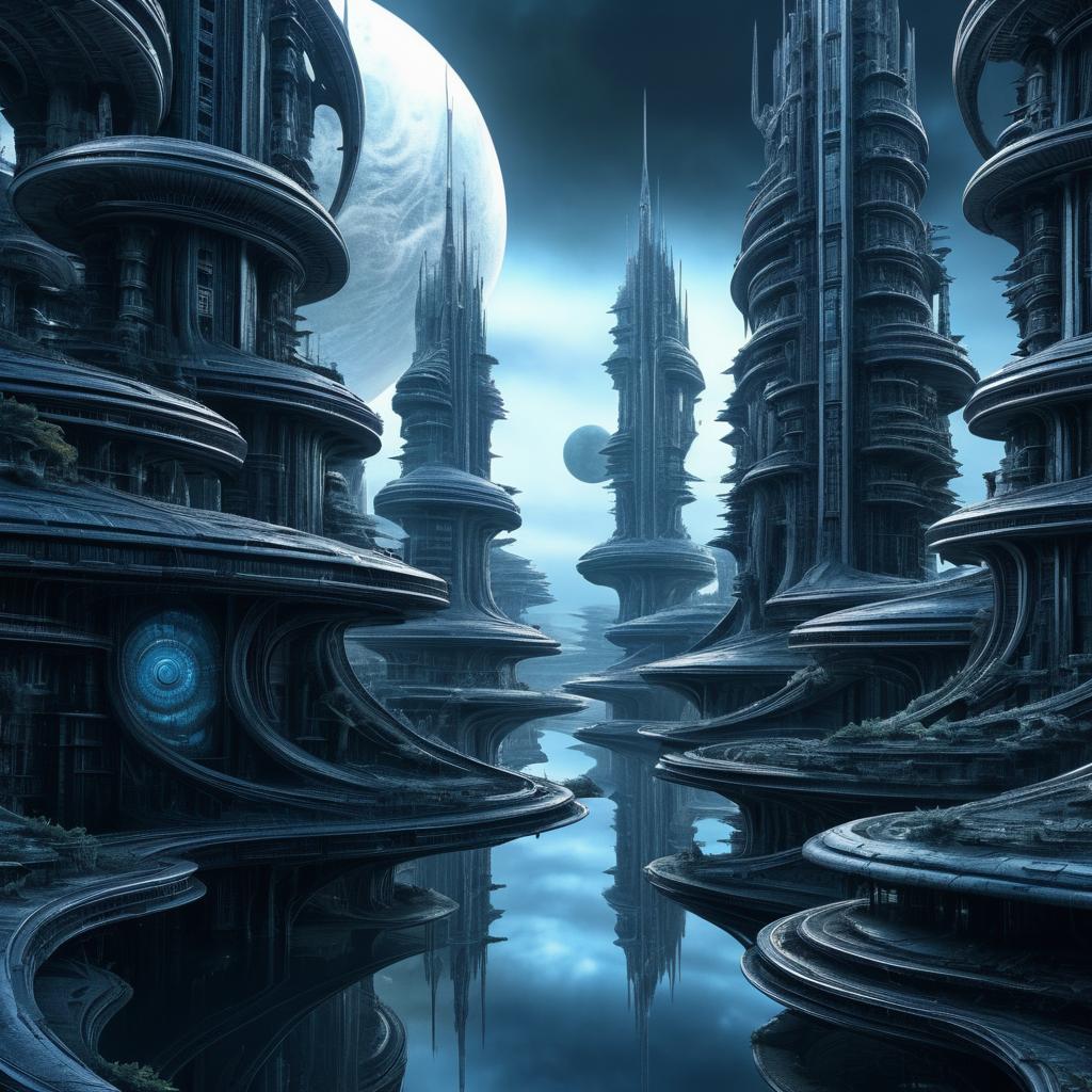 Dystopian Biomechanical Landscape Art