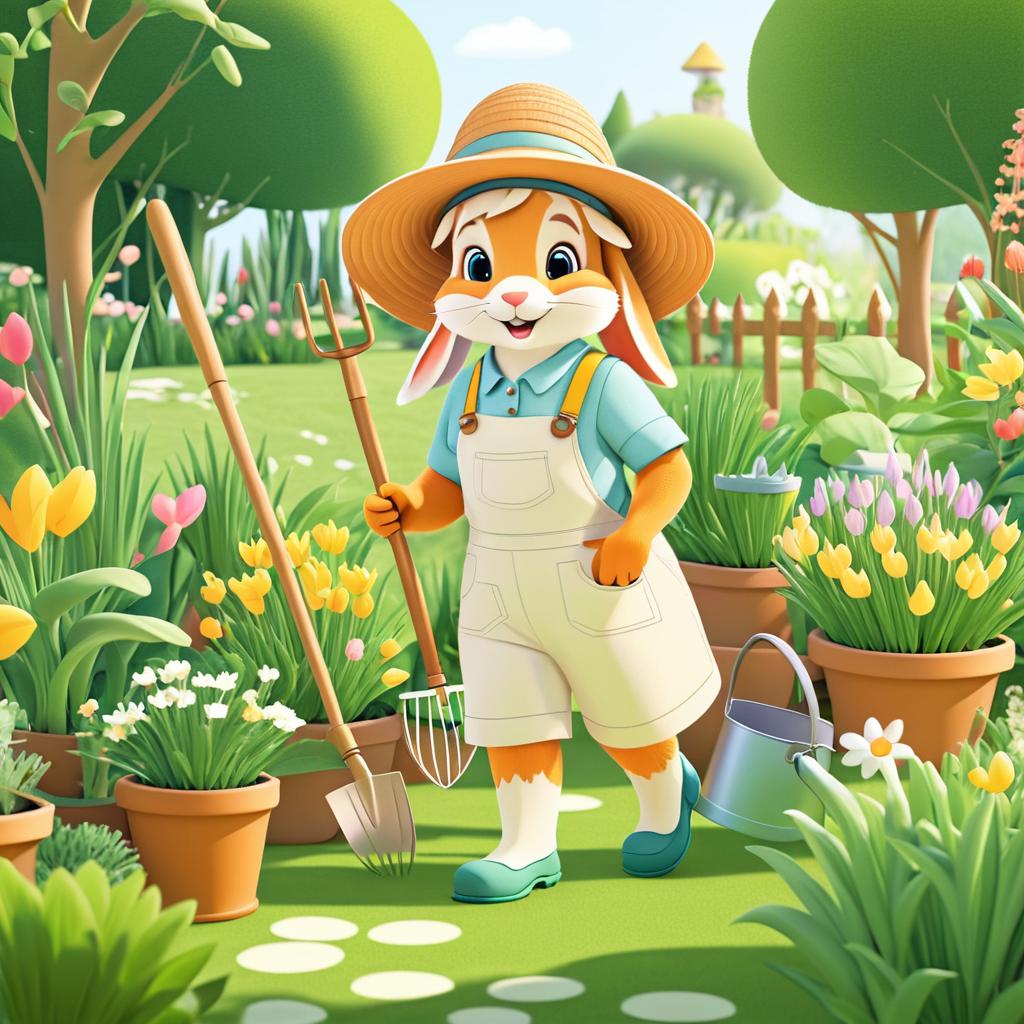 Cheerful Rabbit Tending to a Summer Garden