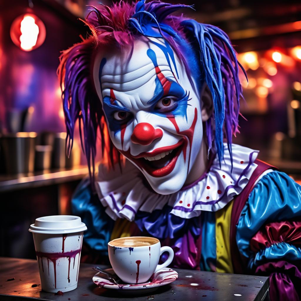 Creepy Clown Haunting a Coffee Shop