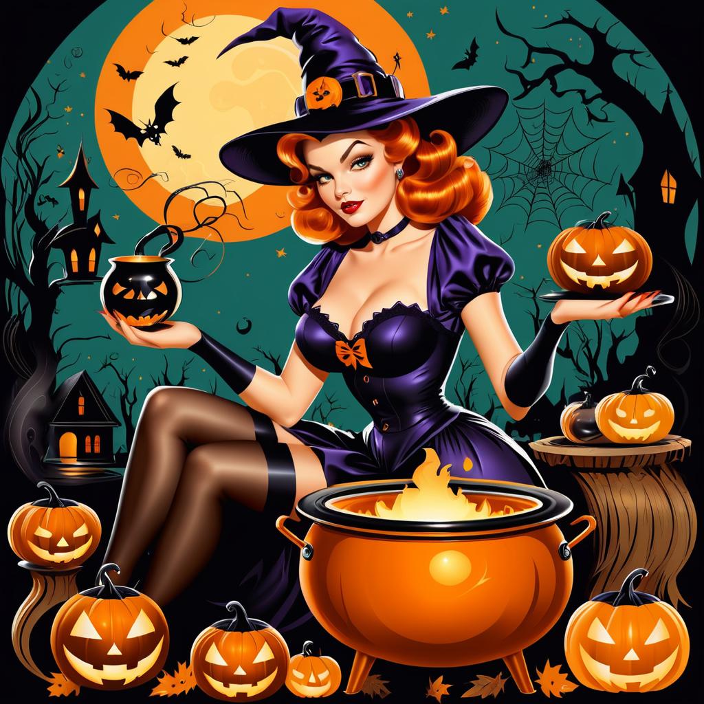 Vintage Pin-Up Witch for Halloween Theme