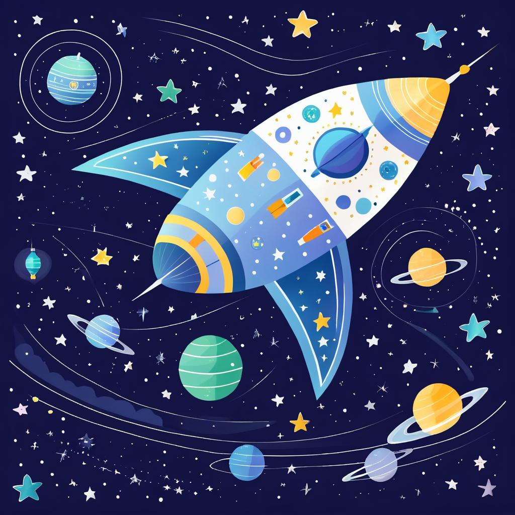 Child's Colorful Spaceship Drawing with Stars