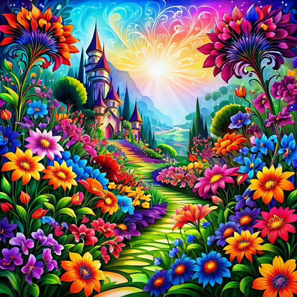 Vibrant Fantasy Flower Garden Artwork