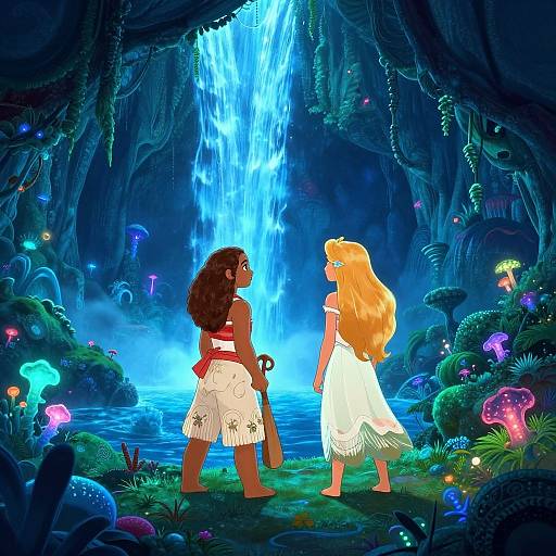 Moana and Rapunzel's Mystical Waterfall Adventure