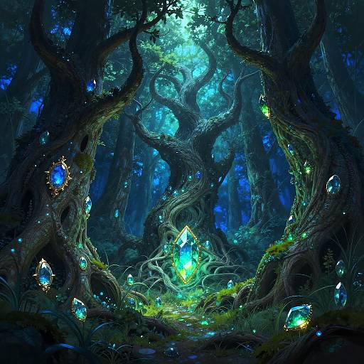Glowing Gemstones in Enchanted Forest