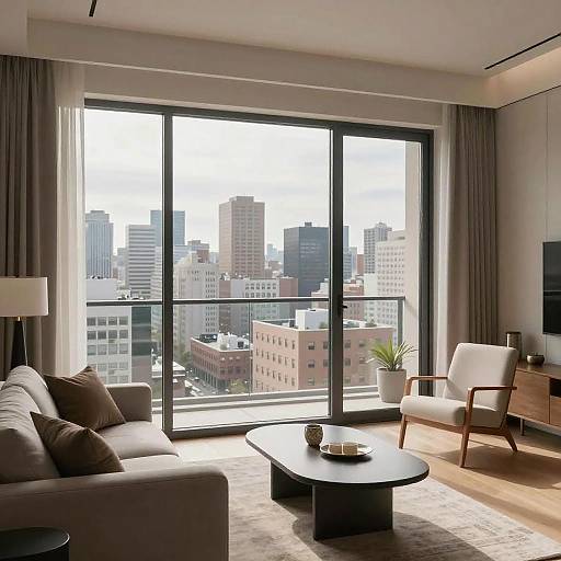 Modern Living Room with City View