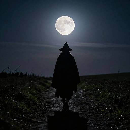 Witch's Moonlit Journey Silhouette