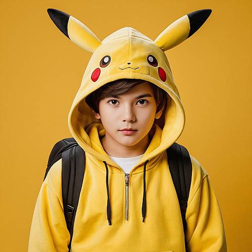 Boy in Pikachu Hoodie with Backpack