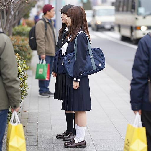 Urban Scene with Japanese Women and Shopping Bags
