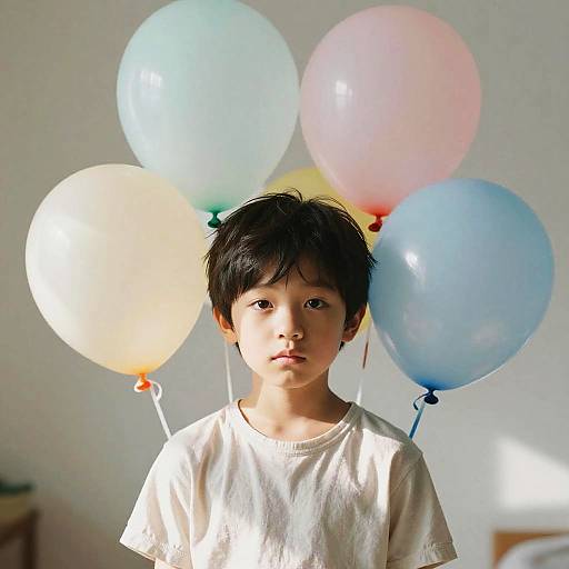 Portrait of Boy with Pastel Balloons