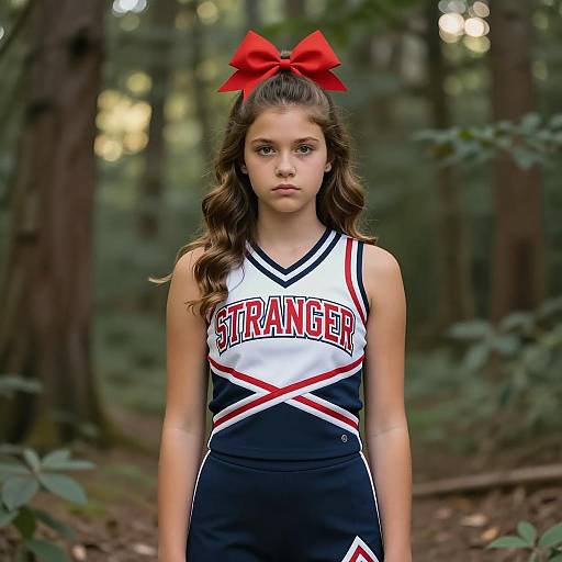 Serious Cheerleader Girl in Forest