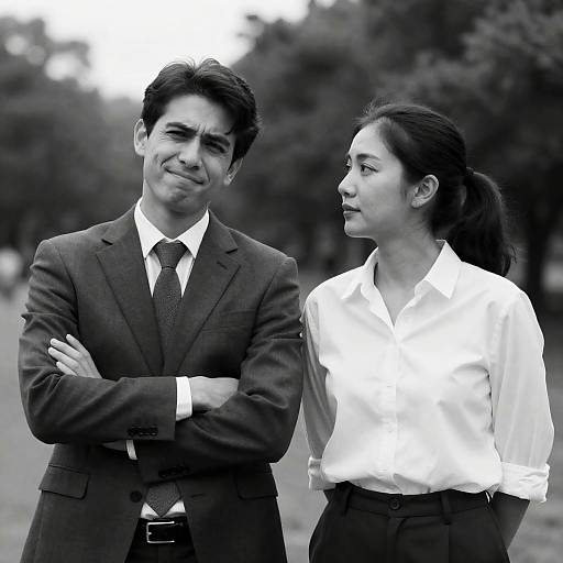 Smug Encounter: A Monochrome Outdoor Scene