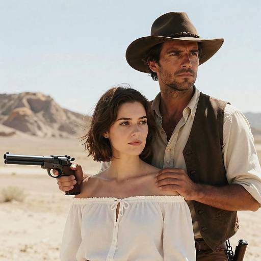 Rugged Couple in Desert Landscape