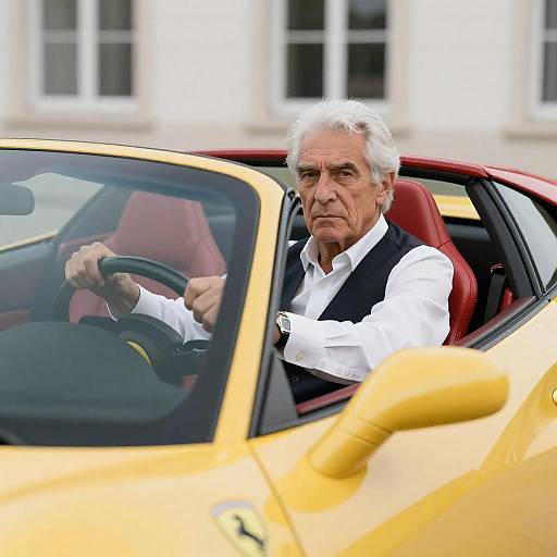 White-Haired Man in Red Ferrari