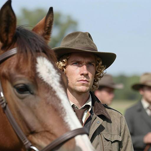 Serious Man with Hat and Horse Background
