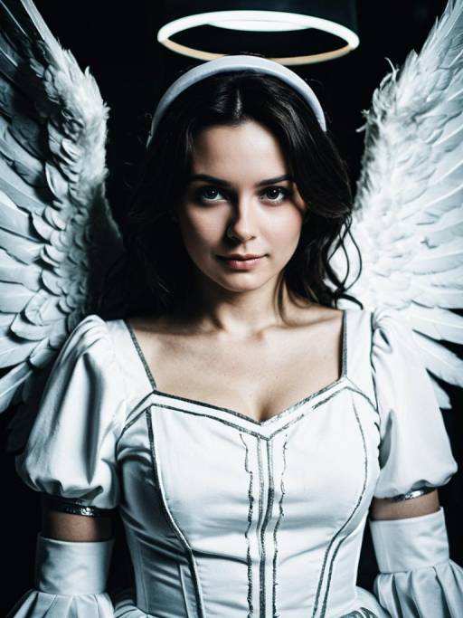 Woman in Angel Costume with Halo and Wings