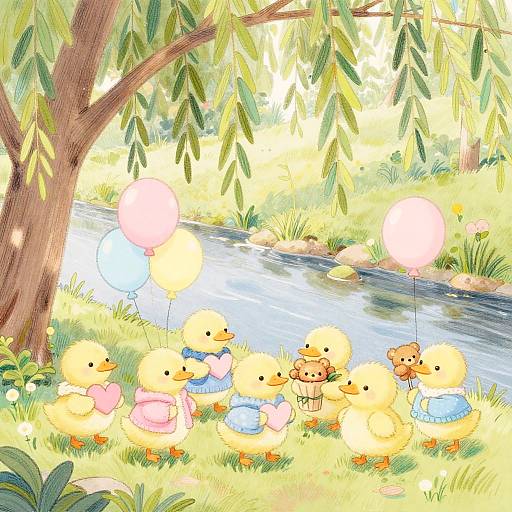 Cozy Ducklings in Pastel Willow Grove