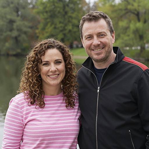 Smiling Couple Outdoors by Lake