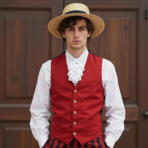 Young Man in Victorian Costume with Straw Hat