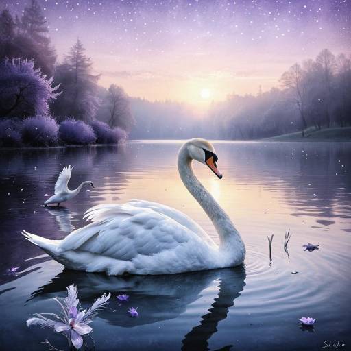 Elegant Swan on Serene Crystal Lake at Dawn