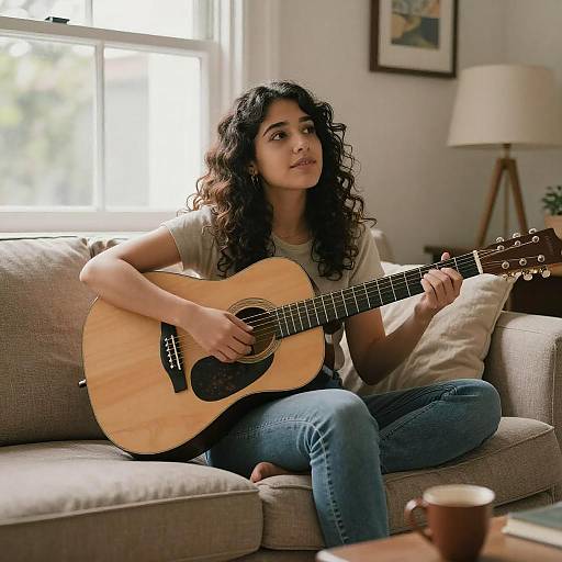 Latina Sister Playing Guitar Indoors
