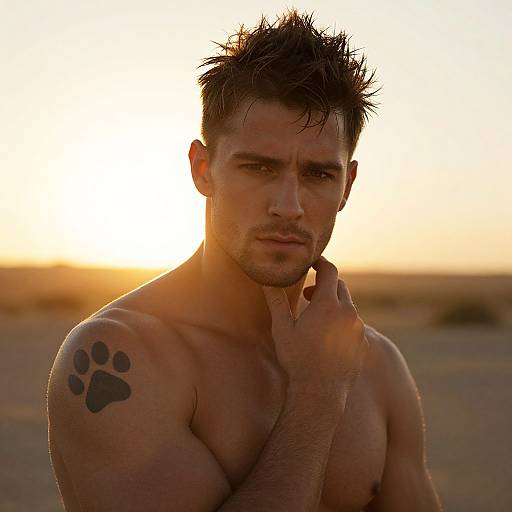 Muscular Man at Sunset Desert