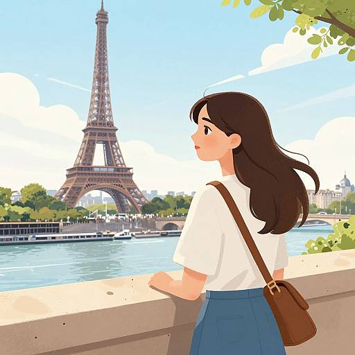 Elegant Illustration of Woman in Paris