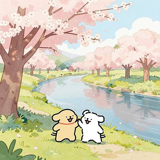 Pastel Furry Animal by Cherry Blossoms