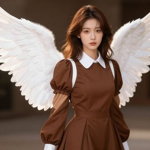 Brown-Haired Female Angel Illustration