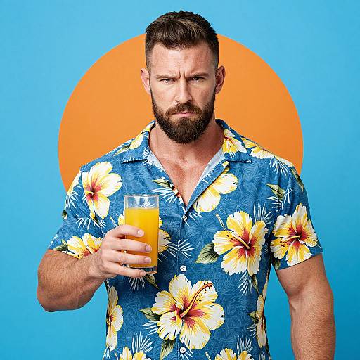 Muscular Man in Hawaiian Shirt