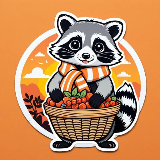 Kawaii Raccoon with Basket of Berries Sticker
