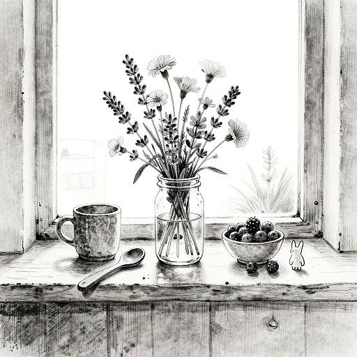 Whimsical Black-and-White Kitchen Still Life