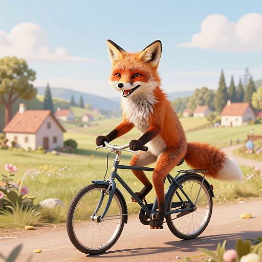Whimsical Fox on Bicycle Ride