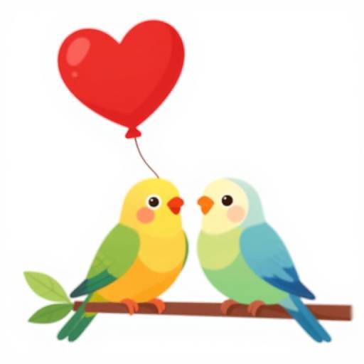 Colorful Love Birds with Heart Balloon