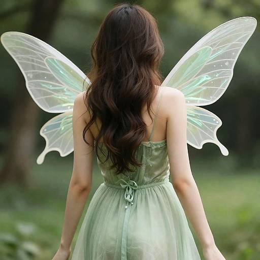 Close-Up Woman with Green Fairy Wings