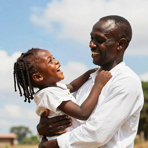 Smiling African Father Holding Daughter Outdoors