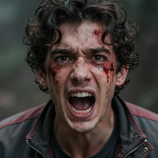 Intense Close-Up of a Screaming Young Man