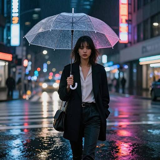 Futuristic Streetwalker in Neon Rain