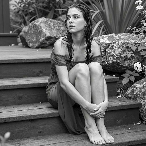 Contemplative Woman in Black and White