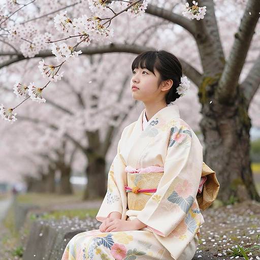 Japanese Girl Under Cherry Blossoms
