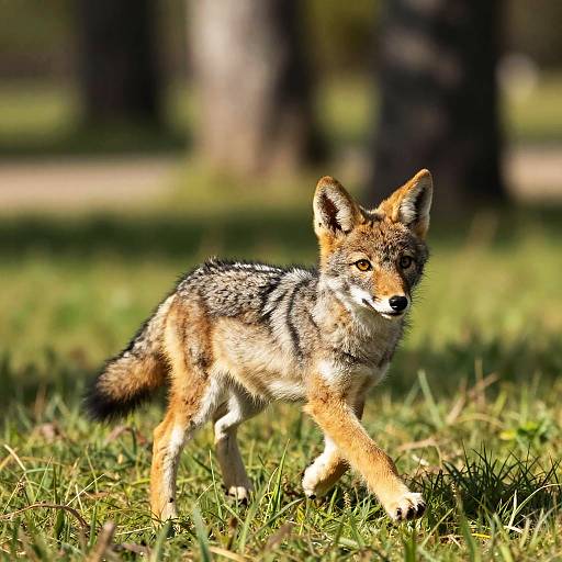 Playful Coyote Pup in Sunlit Grass