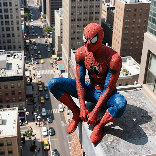 Spider-Man Perched Over Cityscape