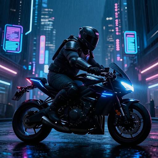 Cyberpunk Rider on Neon Motorcycle