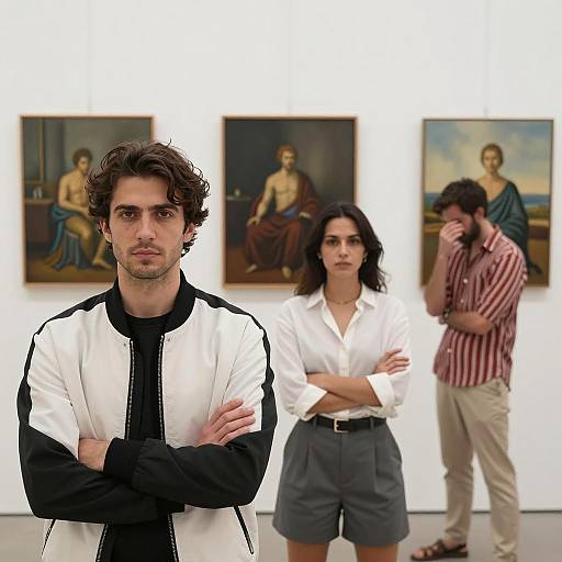 Art Gallery Scene with Three Figures