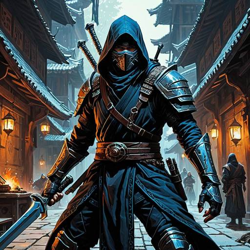 Cybernetic Ninja in Ancient Asian Street